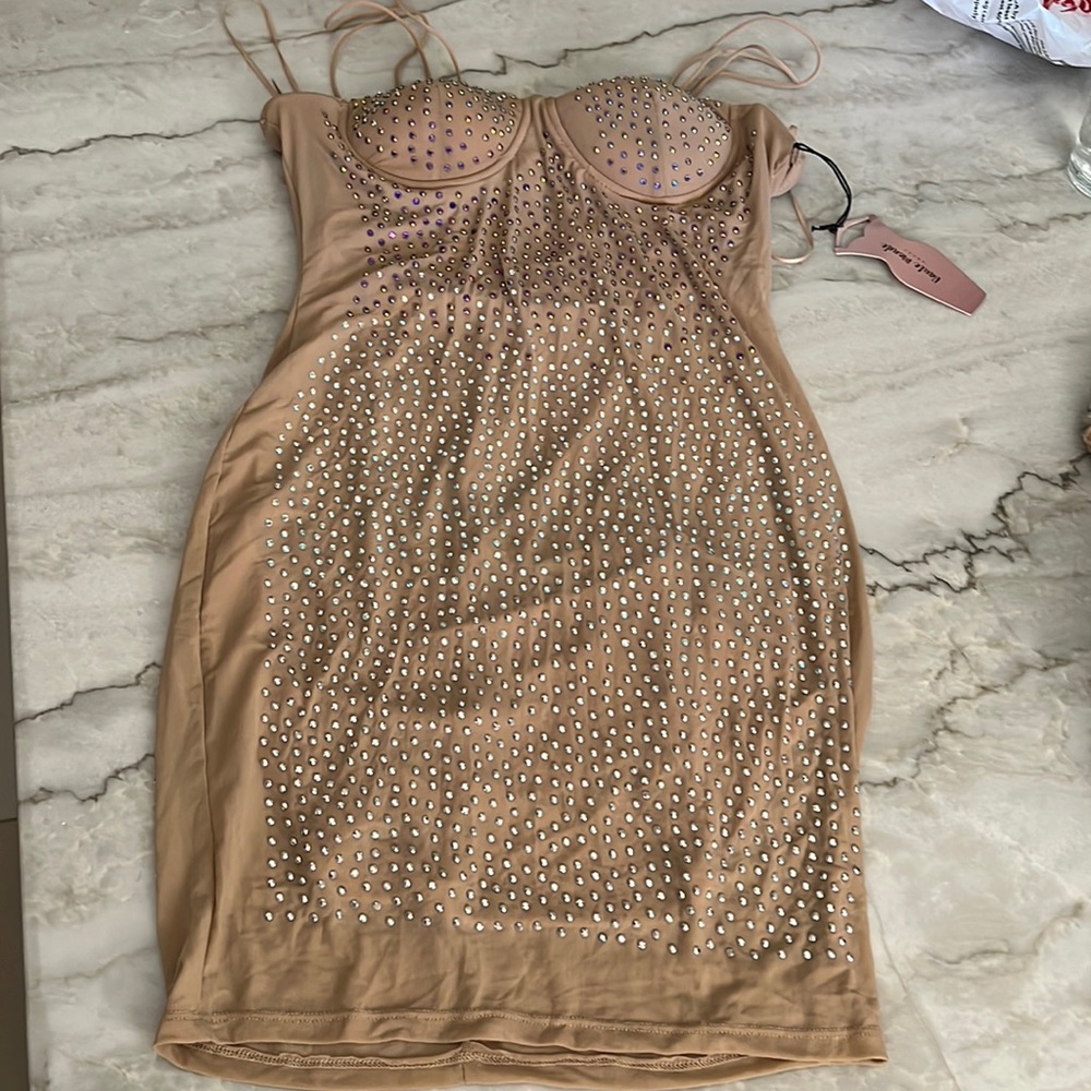 Nude sparkly fitted cocktail dress